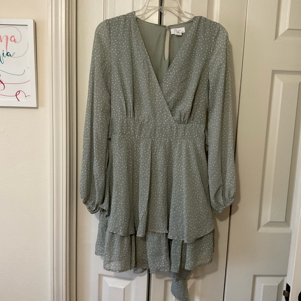 Japna Long Sleeve Polka Dot Dress - Sage Green